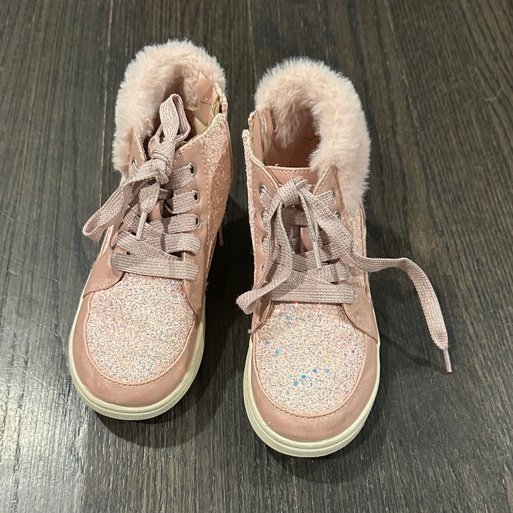 Sugar Sparkly Pink Kids Boots with Faux Fur